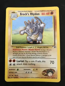 Brock's Rhydon 2/132 Gym Heroes Holo Pokemon Card MP clean front - Image 2