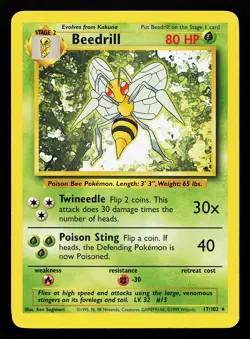 Beedrill 17/102 Rare Base Set Pokemon Card - Image 1