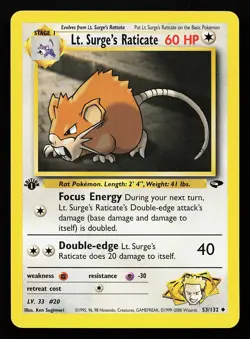 Lt. Surge's Raticate 53/132 1st Edition Gym Challenge Pokemon Card - Image 1
