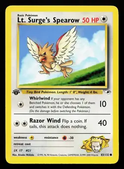 Lt. Surge's Spearow 83/132 1st Edition Gym Heroes Pokemon Card - Image 1