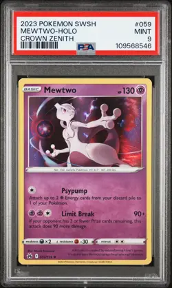 2023 Pokemon Crown Zenith MEWTWO #059 Rare Holo Foil PSA 9 Mint - Image 1