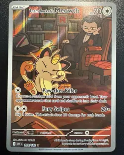 Team Rocket’s Meowth 203/182 Illustration Rare SV6 Holo Pokemon Card - Image 3