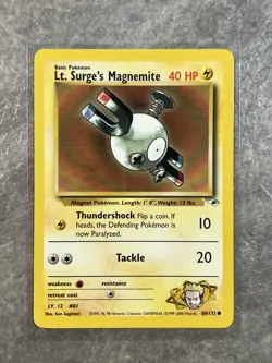 Lt. Surge's Magnemite 080/132 Pokemon TCG Gym Heroes WOTC Card (Light Play) LP1 - Image 1