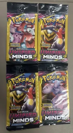 Pokemon Sun & Moon Unified Minds 3 Card Mini Booster Pack-4 Packs-Art Set Sealed - Image 1