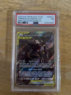 2020 POKEMON SM BLACK STAR PROMO TAG TEAM POWERS COLL UMBREON & DARKRAI GX PSA 7 - Image 1