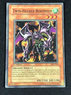 YUGIOH TWIN-HEADED BEHEMOTH LOD-063 1ST SUPER (MP) - Image 1