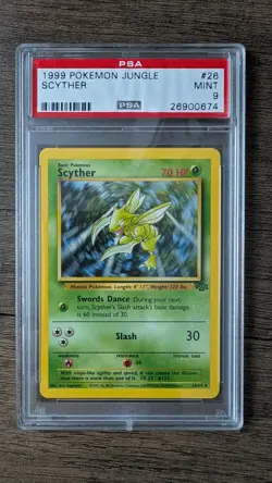 Scyther 1999 Pokemon Jungle Unlimited Non-Holo Rare Card 26/64 PSA 9 Mint - Image 1