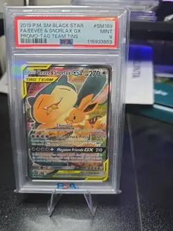 Pokemon Eevee & Snorlax GX Tag Team Tins Full Art Promo SM169 PSA 9 Mint - Image 1