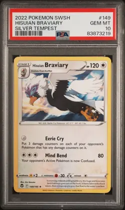 2022 Pokemon SWSH Hisuian Braviary Silver Tempest Card #149 PSA GEM MT 10 - Image 1