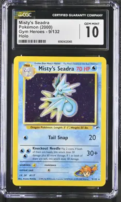 CGC 10 GEM MINT Misty's Seadra 2000 Gym Heroes 9/132 Holo Pokemon Card - Image 1