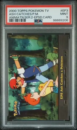 2000 TOPPS POKEMON TV ANIMATION SER 2 EPISODE CARDS ASH CATCHES A POKEMON PSA 9 - Image 1