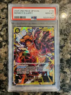 2025 One Piece Card Game: Royal Blood OP10 English SEC Monkey D Luffy PSA 10 - Image 1