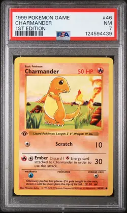 Pokemon Charmander 1st Edition Base Set 1999 46/102 PSA 7 NM - Image 1