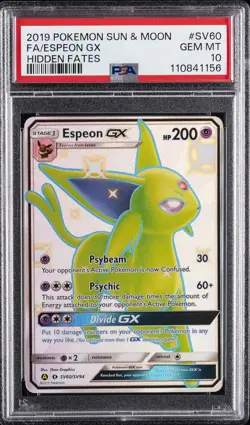 2019 POKEMON SUN & MOON HIDDEN FATES #SV60 FULL ART/ESPEON GX PSA 10 - Image 1