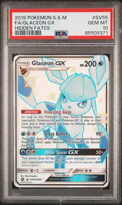 2019 POKEMON SUN & MOON HIDDEN FATES #SV55 FULL ART/GLACEON GX PSA 10 - Image 1