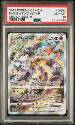 2023 POKEMON SWORD & SHIELD CROWN ZENITH #GG44 FULL ART/MEWTWO VSTAR PSA 10 - Image 1