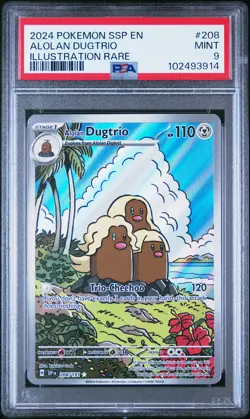 2024 POKEMON SSP EN-SURGING SPARKS ILLUSTRATION RARE #208 ALOLAN DUGTRIO PSA 9 - Image 1