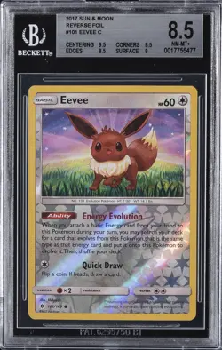 2017 POKEMON SUN & MOON REVERSE FOIL #101 EEVEE BGS 8.5 - Image 1