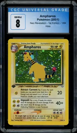 2001 Pokemon Neo Revelation 1st Edition Ampharos Holo 1/64 CGC 8 NM-MINT - Image 1