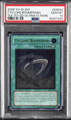 2006 YU-GI-OH! SOI-SHADOW OF INFINITY #EN042 CYCLONE BOOMERANG PSA 10 - Image 1