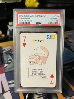 Pokemon SLOWPOKE Japanese Green 7 of Hearts POKER Card #079 - PSA 10 GEM MINT - Image 1