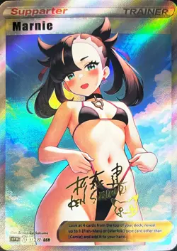 Cute Marnie Pokemon HOLO RARE - Custom Anime Waifu Doujin Card Japan Seller NM+ - Image 1
