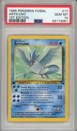 1999 Pokemon Fossil 1st Edition Articuno Card 17/62 PSA Gem Mint 10 - Image 1