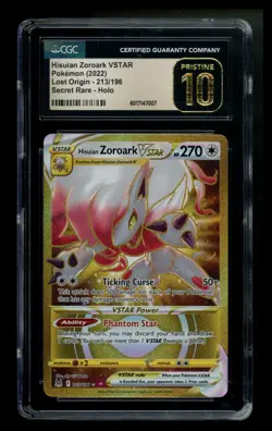 CGC 10 Pristine Hisuian Zoroark VSTAR 213/196 Lost Origin 2022 Pokemon Card TCG - Image 1