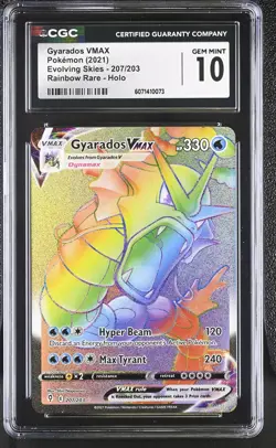 CGC 10 GEM MINT Gyarados VMAX Evolving Skies 207/203 Rainbow Rare Pokemon Card - Image 1