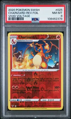 2020 POKEMON SWORD & SHIELD VIVID VOLTAGE #025 CHARIZARD-REVERSE FOIL PSA 8 - Image 1