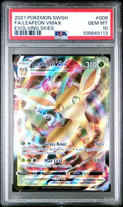 2021 POKEMON SWORD & SHIELD EVOLVING SKIES #008 FULL ART/LEAFEON VMAX PSA 10 - Image 1
