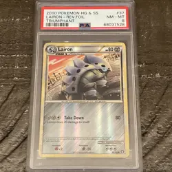 Pokemon PSA 8 NM-MT Lairon 37/102 HS Triumphant Reverse Holofoil 2010 S#4410 - Image 1