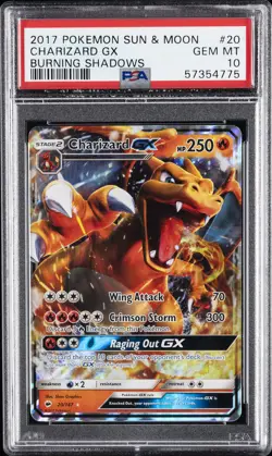 2017 POKEMON SUN & MOON BURNING SHADOWS #20 CHARIZARD GX PSA 10 - Image 1
