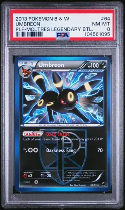 2013 POKEMON B&W PLASMA FREEZE MOLTRES LEGEND BATTLE #64 UMBREON PSA 8 - Image 1