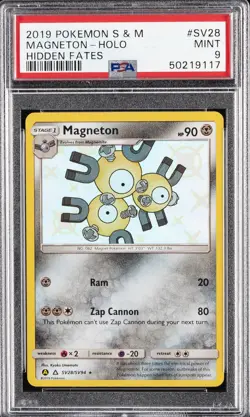 2019 POKEMON SUN & MOON HIDDEN FATES #SV28 MAGNETON-HOLO PSA 9 - Image 1