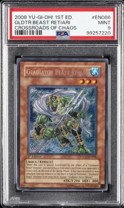 2008 YU-GI-OH! CSOC-CROSSROADS OF CHAOS 1ST ED GLADIATOR BEAST RETIARI PSA 9 - Image 1