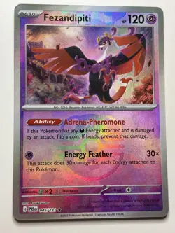 Pokemon TCG Prismatic Evolutions Fezandipiti Masterball Holo Card 045/131 - Image 1