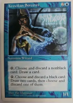 MTG Magic The Gathering Card Krovikan SorcererSummon Wizard Blue 1997 - Image 1