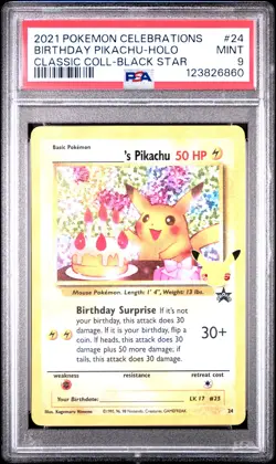 2021 POKEMON CELEBRATIONS CLASSIC COLL #24 BIRTHDAY PIKACHU-HOLO PSA 9 - Image 1