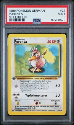 PSA 9 PORENTA Farfetch'd 27 1ST EDITION GERMAN BASE SET 1999 POKEMON - Image 1