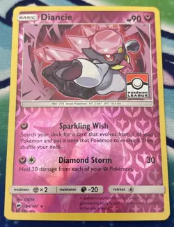 Diancie 94/147 Reverse Holo Pokemon League Stamped Promo Pokemon TCG Near MInt - Image 1