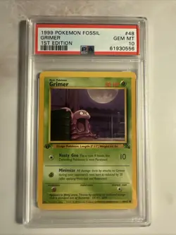 Pokemon TCG Grimer Fossil, 1st Edition Common Card 48/62 PSA 10 GEM MT - Image 1