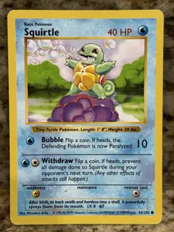 SQUIRTLE - 63/102 - Base Set SHADOWLESS - Pokemon Card - MP - Image 1