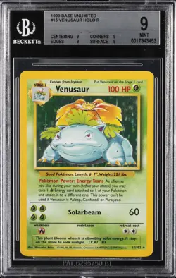 1999 POKEMON BASE SET - UNLIMITED - HOLO #15/102 VENUSAUR BGS 9 - Image 1