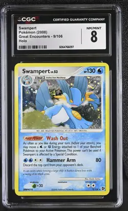 CGC 8 Swampert 2008 Great Encounters 9/106 Holo Pokemon Card - Image 1