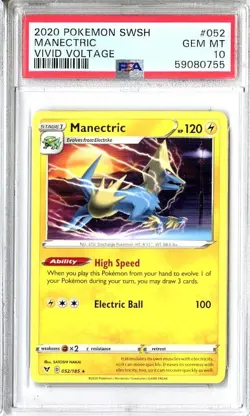 2020 Pokemon Sword & Shield Vivid Voltage Manectric PSA 10 Gem Mint #052 Low Pop - Image 1