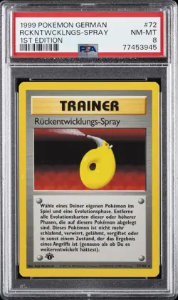 1999 POKEMON GERMAN 1ST ED #72 RUCKENTWICKLUNGS-SPRAY PSA 8 - Image 1