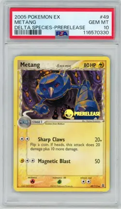 2005 Pokemon EX Delta Species Metang 49/112 PRERELEASE PSA 10 - Image 1