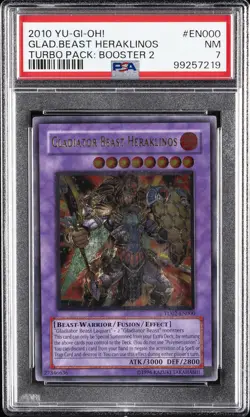 2010 YU-GI-OH! TURBO PACK: BOOSTER TWO #EN000 GLADIATOR BEAST HERAKLINOS PSA 7 - Image 1