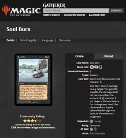 1995 MTG Magic the Gathering Ice Age Soul Burn Vintage Black Card WOTC - Image 3